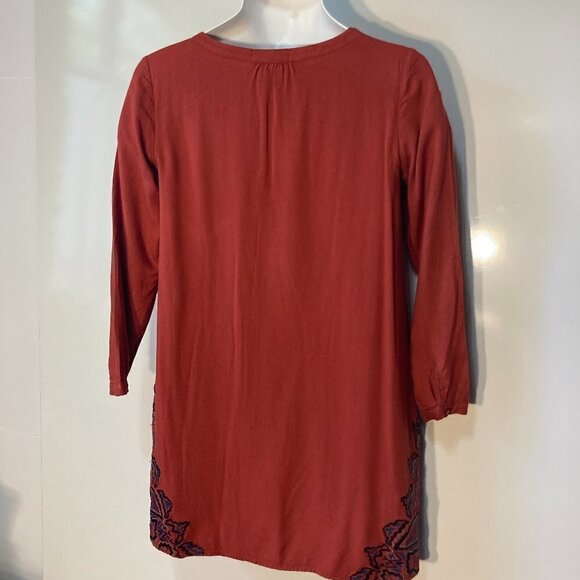 THML SZ XS Rust long sleeve shift dress with embroidered details - Picture 5 of 8